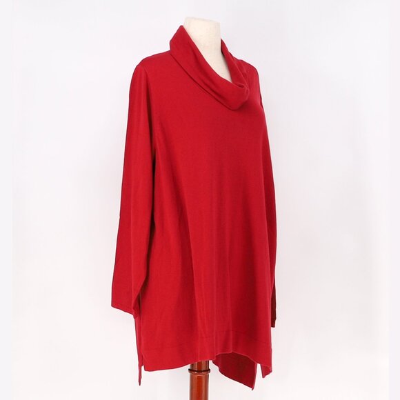 NWT J.JILL Cowl-Neck High Low Hem Knit Sweater Tunic in True Red Size 3X - Picture 2 of 7